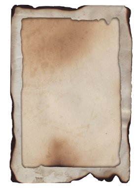 Yanmış lekeleri ve çizikleri olan eski model kabataslak doku retro kağıdı izole edildi