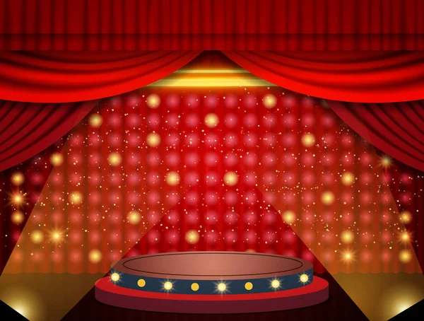 赤い劇場のカーテンと表彰台と背景 ベクターイラスト — ストックベクタ