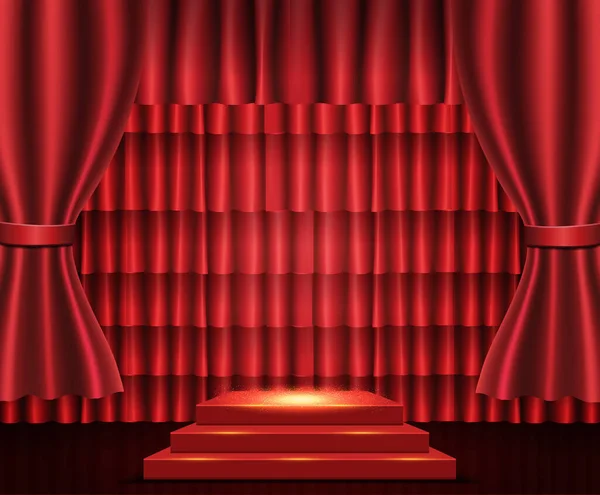 Fundo Com Cortina Teatro Vermelho Pódio Ilustração Vetorial — Vetor de Stock