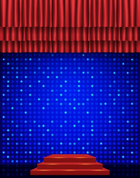 Escena Vacía Con Escenario Mosaico Azul Cortina Roja Ilustración Vectorial — Vector de stock