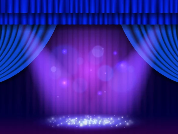 Hintergrund Mit Blauem Vorhang Und Scheinwerfern Design Für Präsentation Konzert — Stockvektor