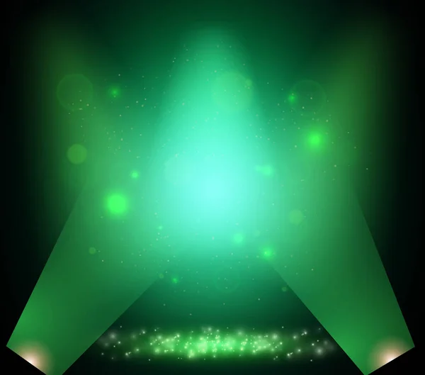 Shining Abstract Background Green Glow Spotlights Dust Vector Illustration — Stock Vector