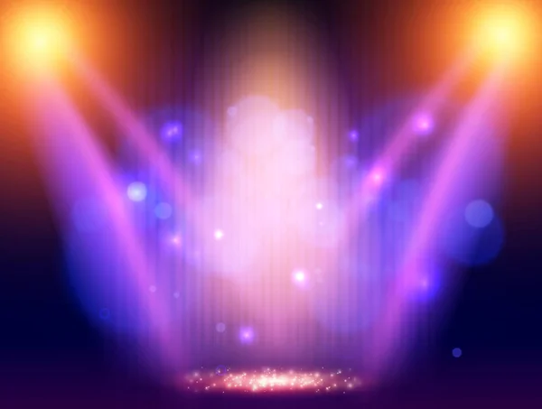 Mavi Perdeli Arka Plan Mavi Sarı Spot Işıkları Sunum Konser — Stok Vektör