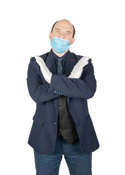 Knappe Jonge Zakenman Draagt Chirurgisch Medisch Virus Bescherming Wit Masker — Stockfoto