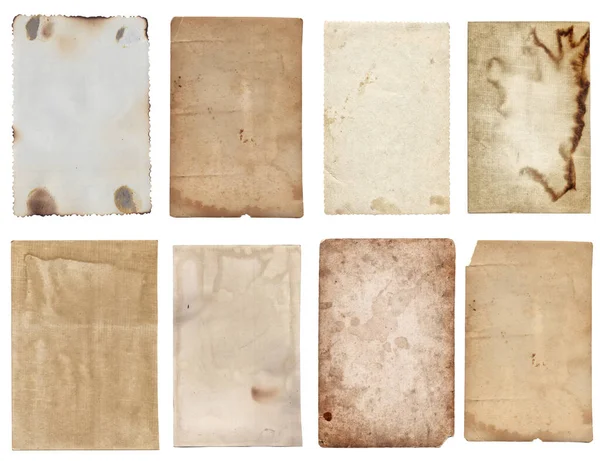 Sada Starých Různých Vinobraní Hrubý Papír Škrábance Skvrny Textury Izolované — Stock fotografie