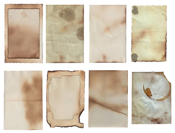 Набір Старих Різних Старовинних Грубих Паперів Подряпинами Текстурою Плям Ізольовані — стокове фото