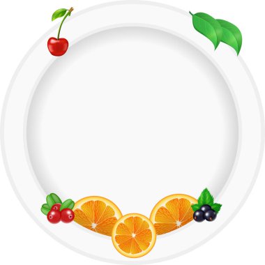 Meyveler ve böğürtlenler tasarım için afiş kartı şablonu. Vektör illüstrasyonu