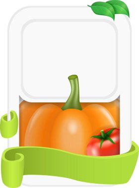 Sebze broşüründe tasarım için kurdele şablonu var. Vektör illüstrasyonu