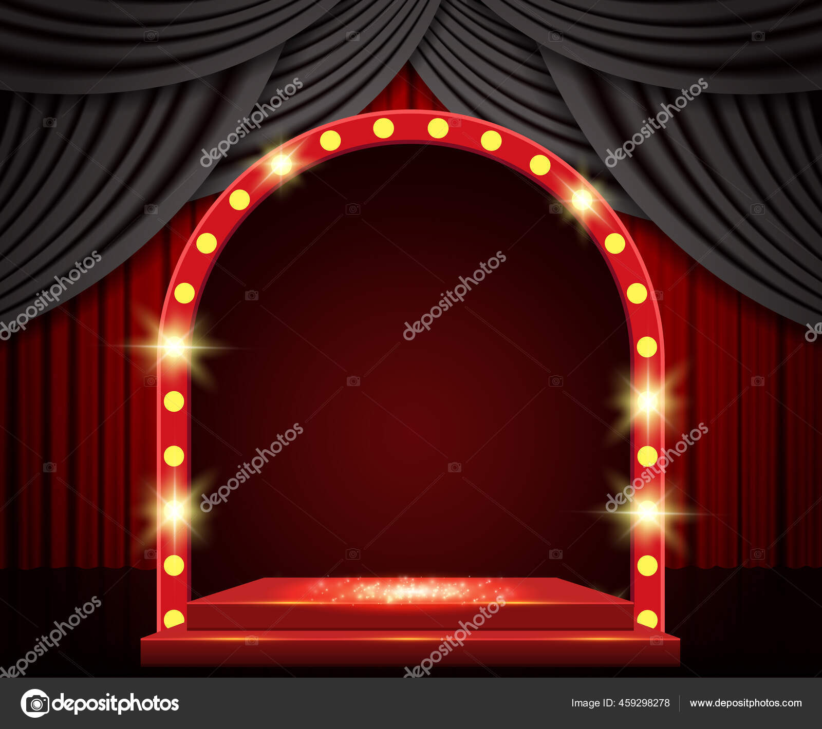 Background Red Curtain Podium Retro Arch Banner Design Presentation Concert  Stock Vector Image by ©DarkBird #459298278