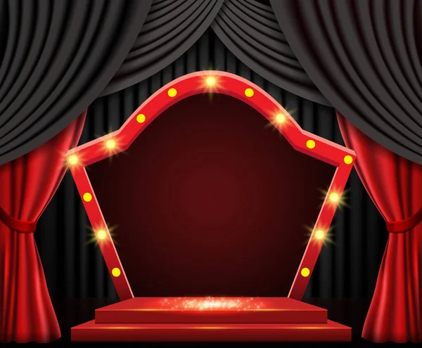 黒のカーテンとアーチバナー付きの背景 プレゼンテーション コンサート ショーのためのデザイン ベクターイラスト — ストックベクタ
