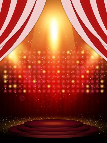 赤いカーテン 表彰台やスポットライト付きの背景 プレゼンテーション コンサート ショーのためのデザイン ベクターイラスト — ストックベクタ