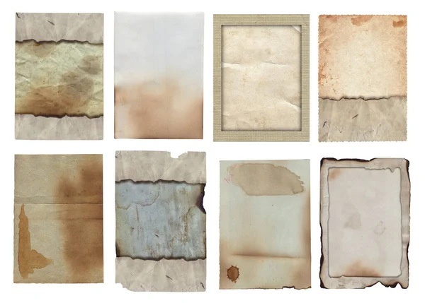 Bunch Old Vintage Rough Texture Retro Paper Burned Edges Stains — Stock Photo, Image