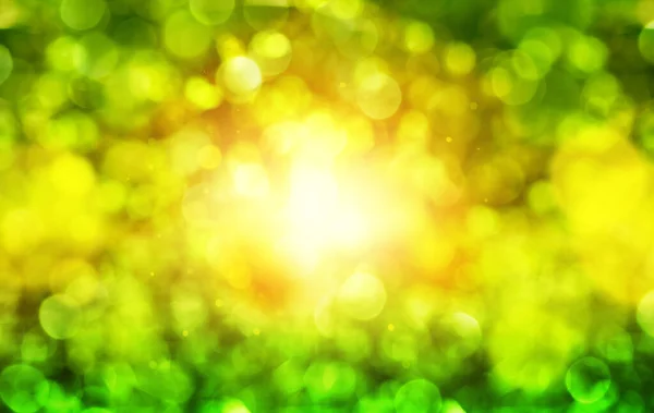 Primavera Abstrato Verde Amarelo Fundo Com Bokeh — Fotografia de Stock