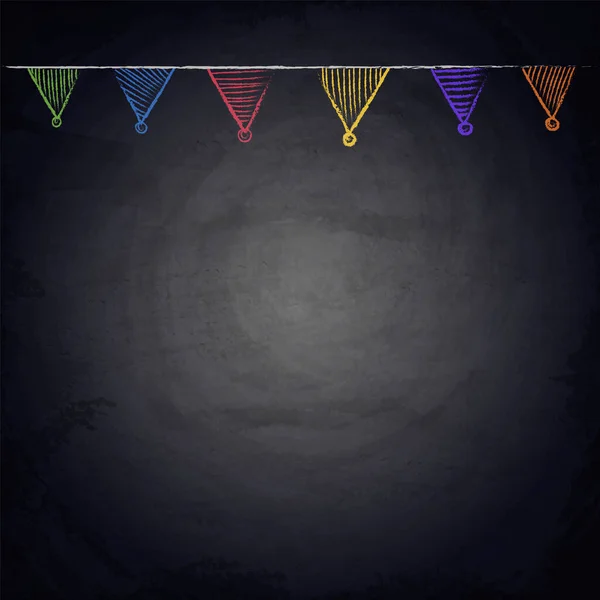 手绘彩色束带花环旗设计用黑板背景 — 图库矢量图片