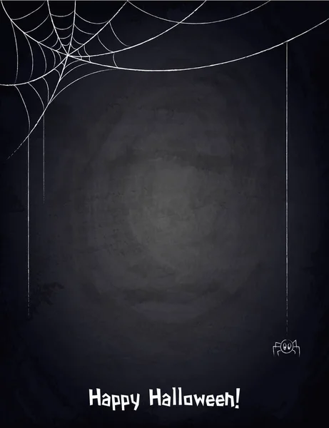 Kreidetafel Hintergrund Für Halloween Design Mit Handgezeichnetem Netz Und Spinne — Stockvektor
