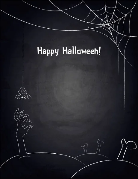 Chalkboard Blackboard Fundo Para Design Halloween Com Mão Zumbi Teia —  Vetores de Stock