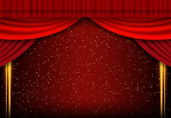 Fondo Con Cortina Roja Polvo Brillante Diseño Para Presentación Concierto — Vector de stock