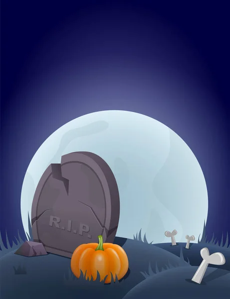 Halloween Hintergrund Mit Friedhof Grab Mond Und Kürbis Vektorillustration — Stockvektor