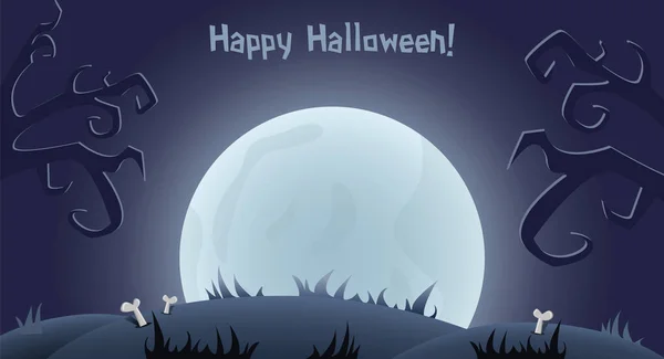 Feliz Fundo Halloween Para Projeto Com Árvore Assustadora Lua Ilustração — Vetor de Stock