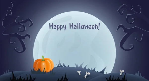 Joyeux Fond Halloween Pour Conception Avec Arbre Effrayant Lune Illustration — Image vectorielle