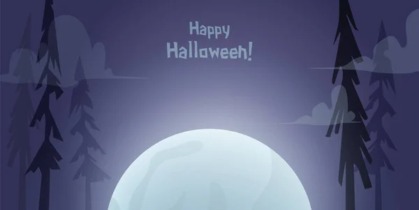 Fond Carte Halloween Avec Forêt Effrayante Lune Illustration Vectorielle — Image vectorielle
