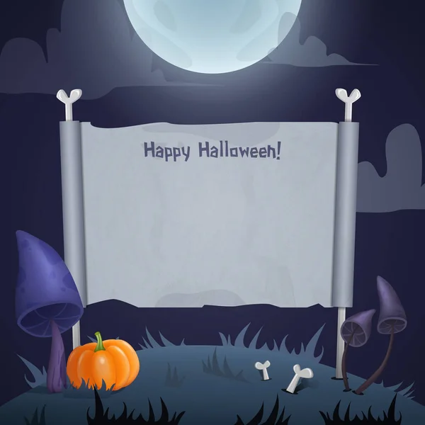 Sfondo Halloween Con Foglio Carta Vuoto Zucca Funghi Inquietanti Illustrazione — Vettoriale Stock