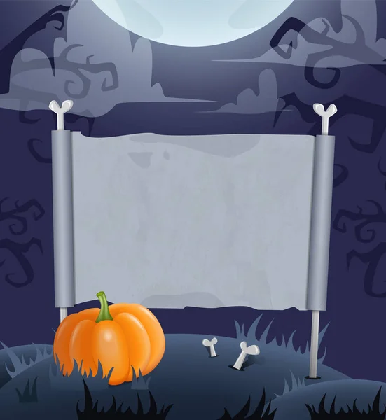 Halloween Bakgrund Med Tomt Papper Måne Och Pumpa Vektorillustration — Stock vektor