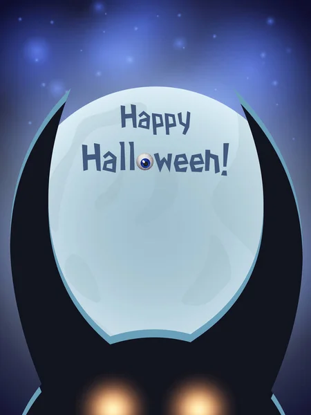 Carte Halloween Brillante Bleue Avec Silhouette Démon Cornes Sombres Lune — Image vectorielle