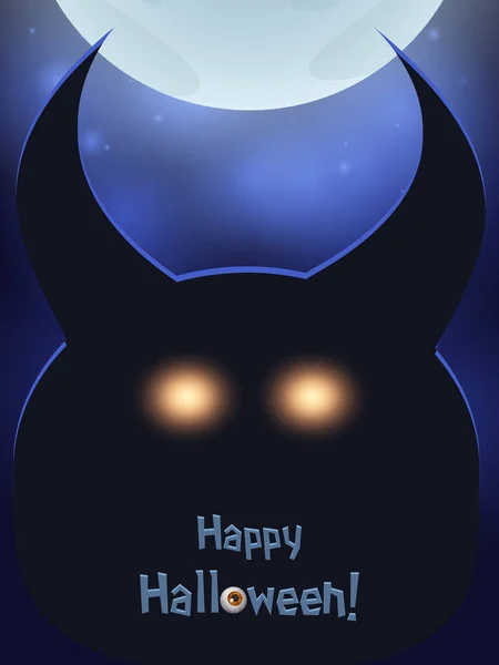 Cartão Halloween Azul Brilhante Com Silhueta Demônio Lua Com Chifres — Vetor de Stock
