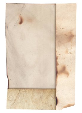 Yanmış kenarları, lekeleri ve çizikleri olan eski model kaba doku retro kağıdı. 