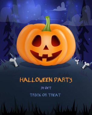 Tepede kocaman gülümseyen bir balkabağı olan Cadılar Bayramı kartı geçmişi. Vektör illüstrasyonu