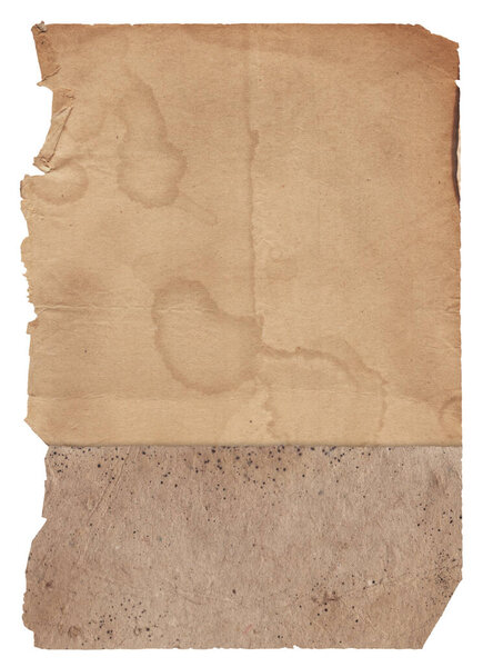 Old vintage rough paper with scratches and stains texture isolated on white