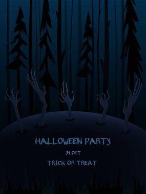 Karanlık ormanlar ve yerden çıkan tüyler ürpertici ellerle Cadılar Bayramı vektör geçmişi