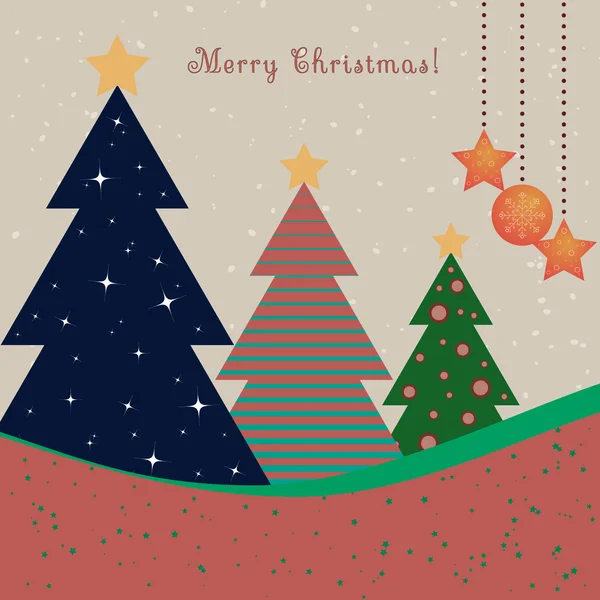 装飾されたモミの木でクリスマス カード — ストックベクタ
