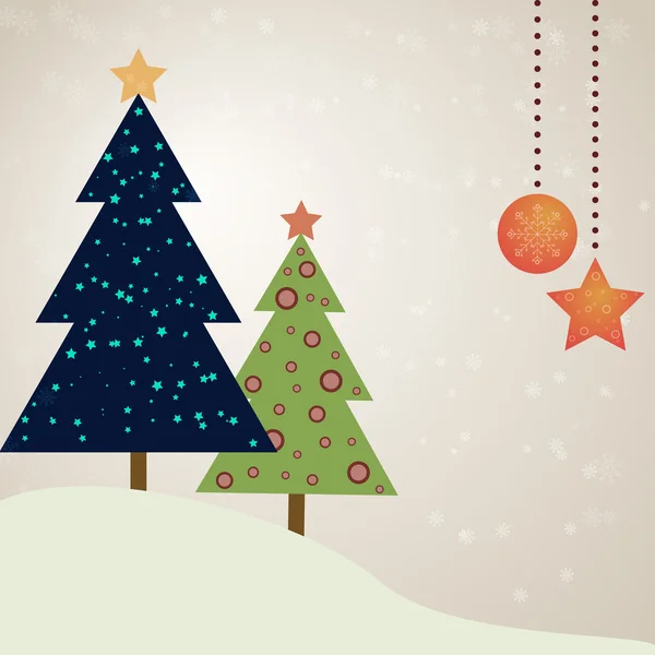 Weihnachtskarte mit geschmückten Tannenbäumen — Stockvektor