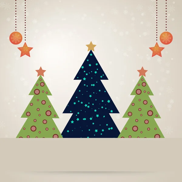 Tarjeta de Navidad con abetos decorados — Vector de stock