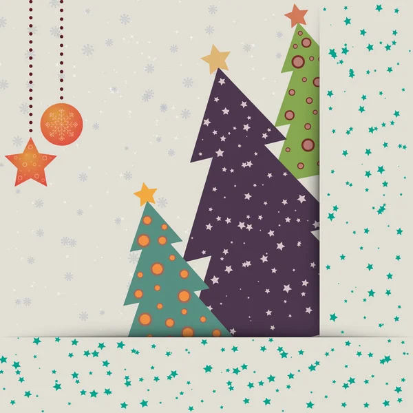 Tarjeta de Navidad con abetos decorados — Vector de stock