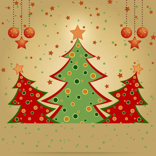 Χριστουγεννιάτικη κάρτα με διακοσμημένα έλατα — Διανυσματικό Αρχείο