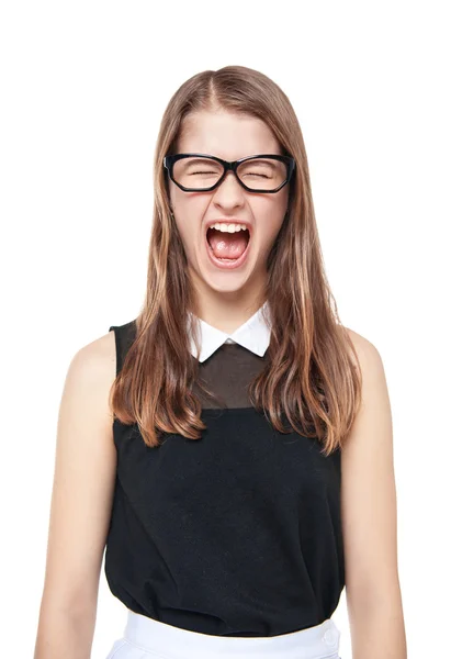 Angry young teenage girl screaming isolated — Stock Photo, Image