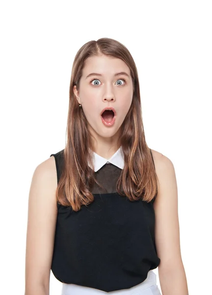 Surprised young beautiful teenage girl isolated — Stock Photo, Image