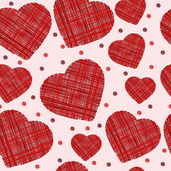 Seamless scribbled red hearts pattern. Vector illustration — Stock Vector