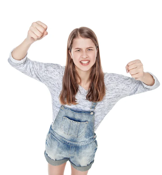 Angry young fashion girl screaming isolated. Top view — Stock Photo, Image