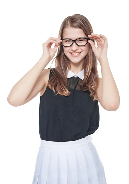 Portrait of young beautiful teenage girl in glasses — Stock Photo, Image