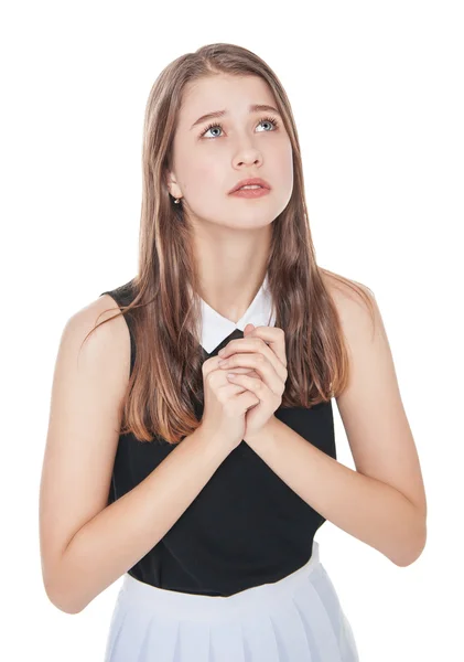 Junges Teenager-Mädchen betet isoliert — Stockfoto