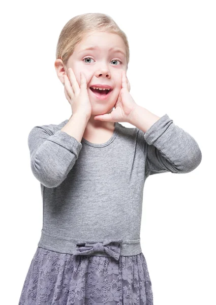 Hermosa niña con el pelo rubio sorprendido aislado —  Fotos de Stock