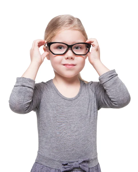 Beautiful little girl in glasses isolated — Stock Photo, Image