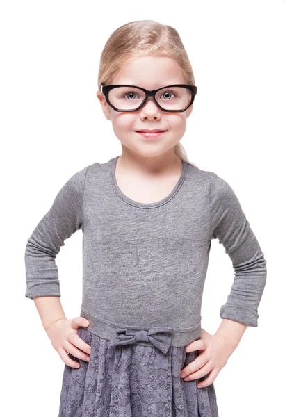 Inteligente hermosa niña en gafas aisladas —  Fotos de Stock