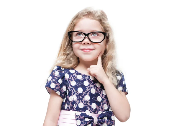 Smart schöne kleine Mädchen in Brille isoliert — Stockfoto