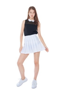 Genç izole poz beyaz etekli kız moda 