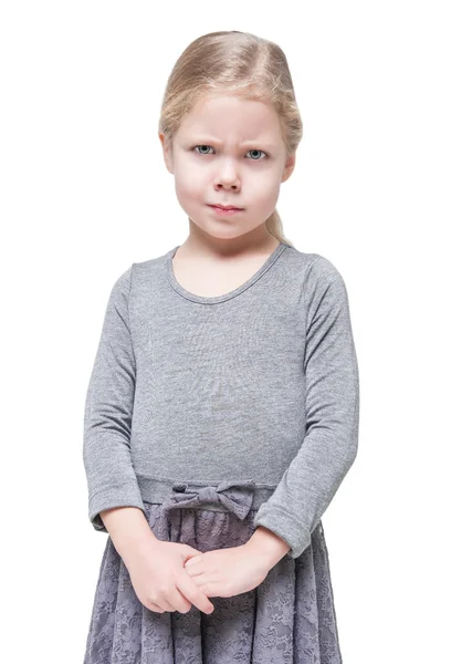 Angry beautiful little girl frown isolated — Stock Photo, Image